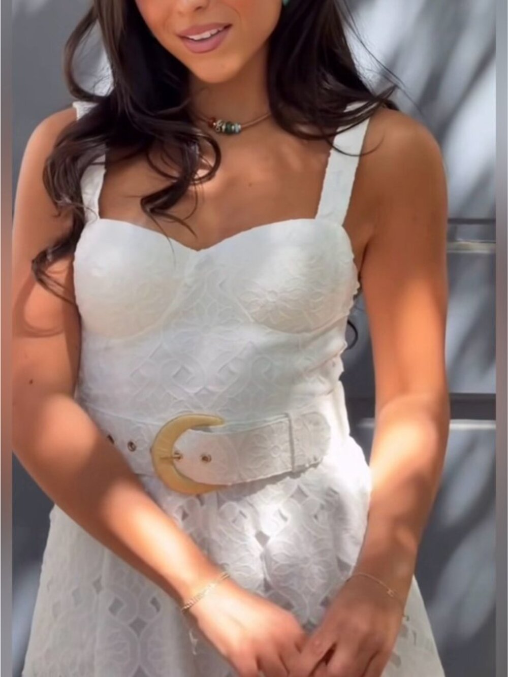 NEW Cara Cara Calypso Bustier Midi Dress Trellis Eyelet White Lace | US 6 UK 10 - Picture 6 of 16